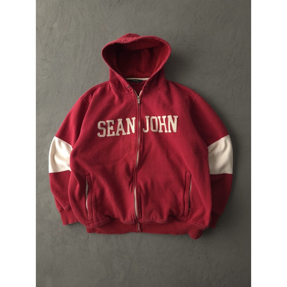 Vintage‎ 2000s Y2K Sean John Red Full-Zip Hoodie Sweatshirt L Hip Hop